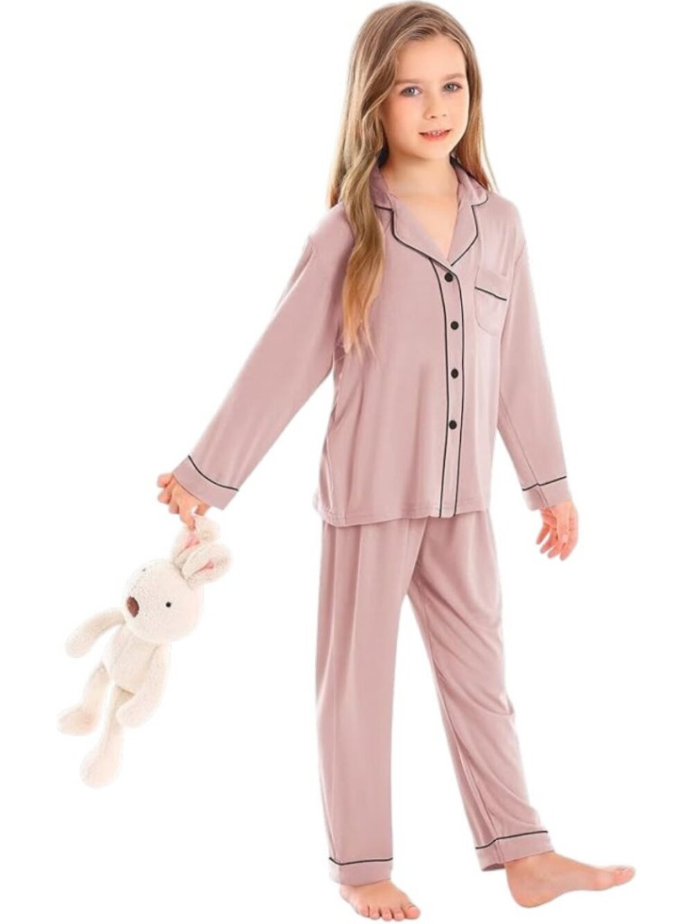 SWOMOG KIDS 2Pcs Silk Pajamas Set Button Down Sleepwear Loungewear Pj Sets